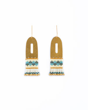 Beaded Handwoven Color Block Earrings (Green/Aqua)