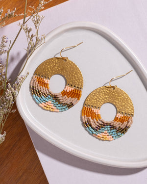 Beaded Handwoven Organic Circular Fringe Earrings (Earth)