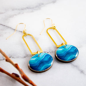 Blue Wave Ocean Oval Drop Earrings