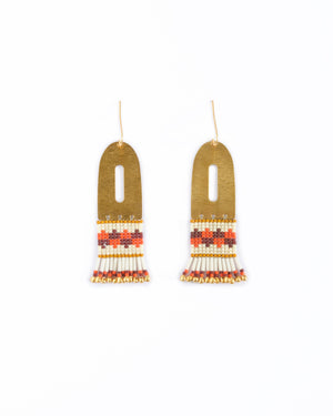 Beaded Handwoven Color Block Brass Earrings (Brown/Orange)