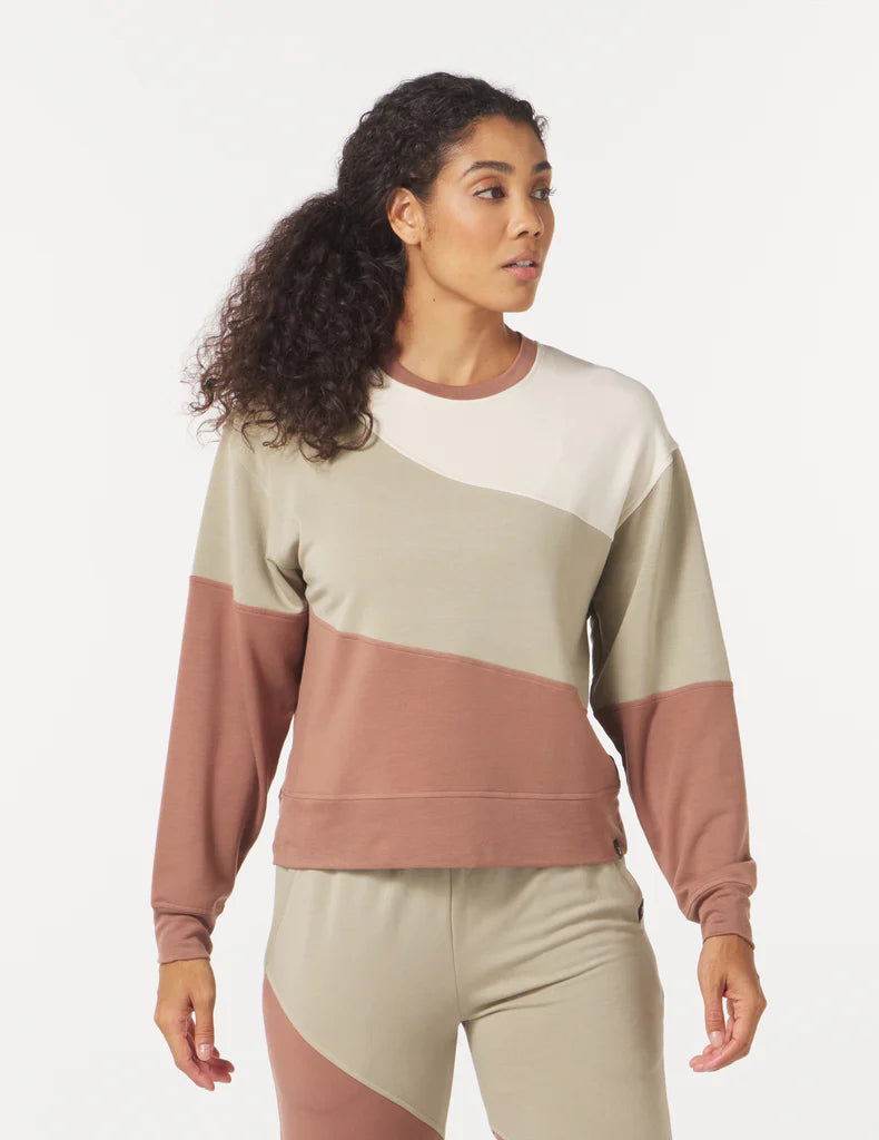 Asymetric Long Sleeve Crew: Oatmilk/Linen/Mocha