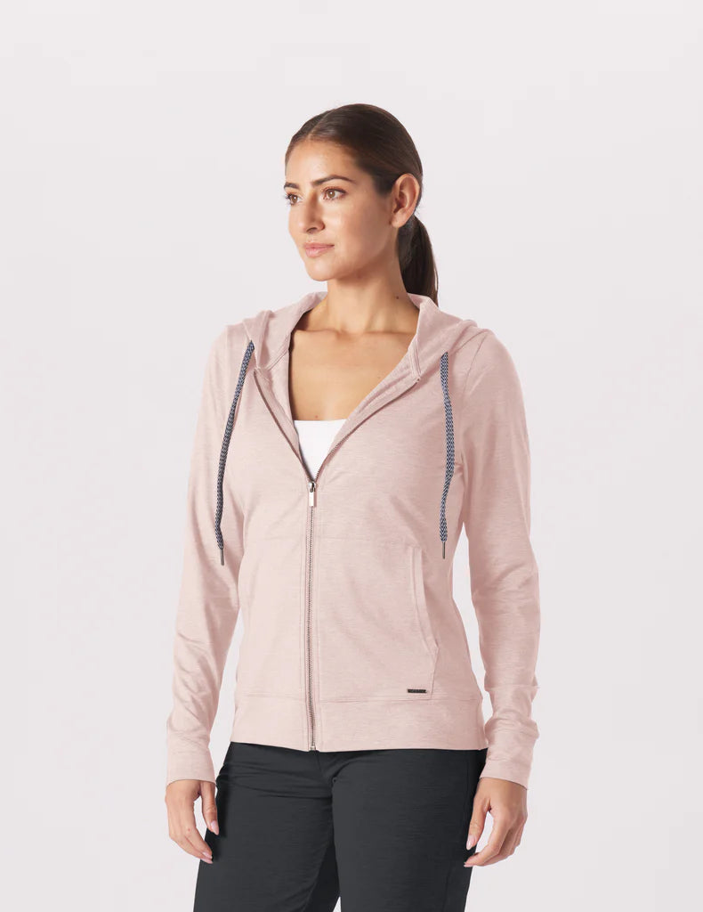 On the Go Lightweight Zip Up Hoodie: Adobe Rose