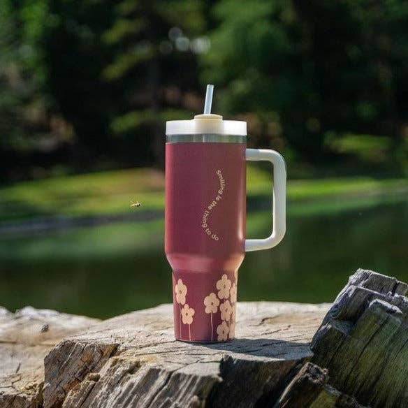 Smiling Flower Blooms Maroon 40oz Tumbler