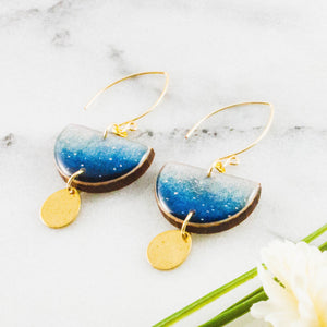 Blue Ombre Half Circle Raindrop Earrings