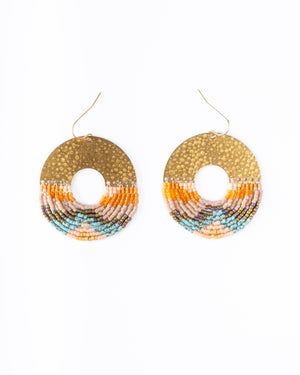 Beaded Handwoven Organic Circular Fringe Earrings (Earth)