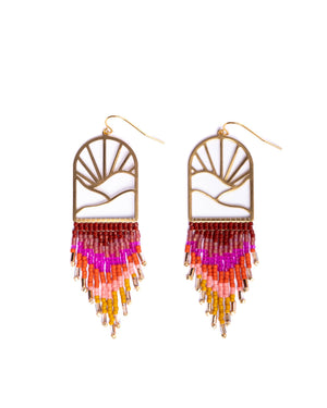 Beaded Handwoven Sedona Sunset Fringe Earrings (Magenta)