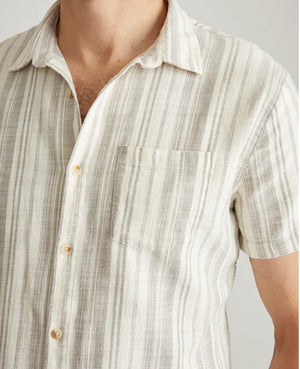 Stretch Selvage Short Sleeve Shirt - Cream/Olive Stripe