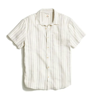 Stretch Selvage Short Sleeve Shirt - Cream/Olive Stripe