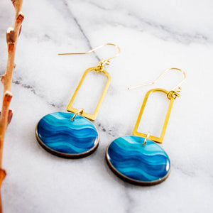 Blue Wave Ocean Oval Drop Earrings