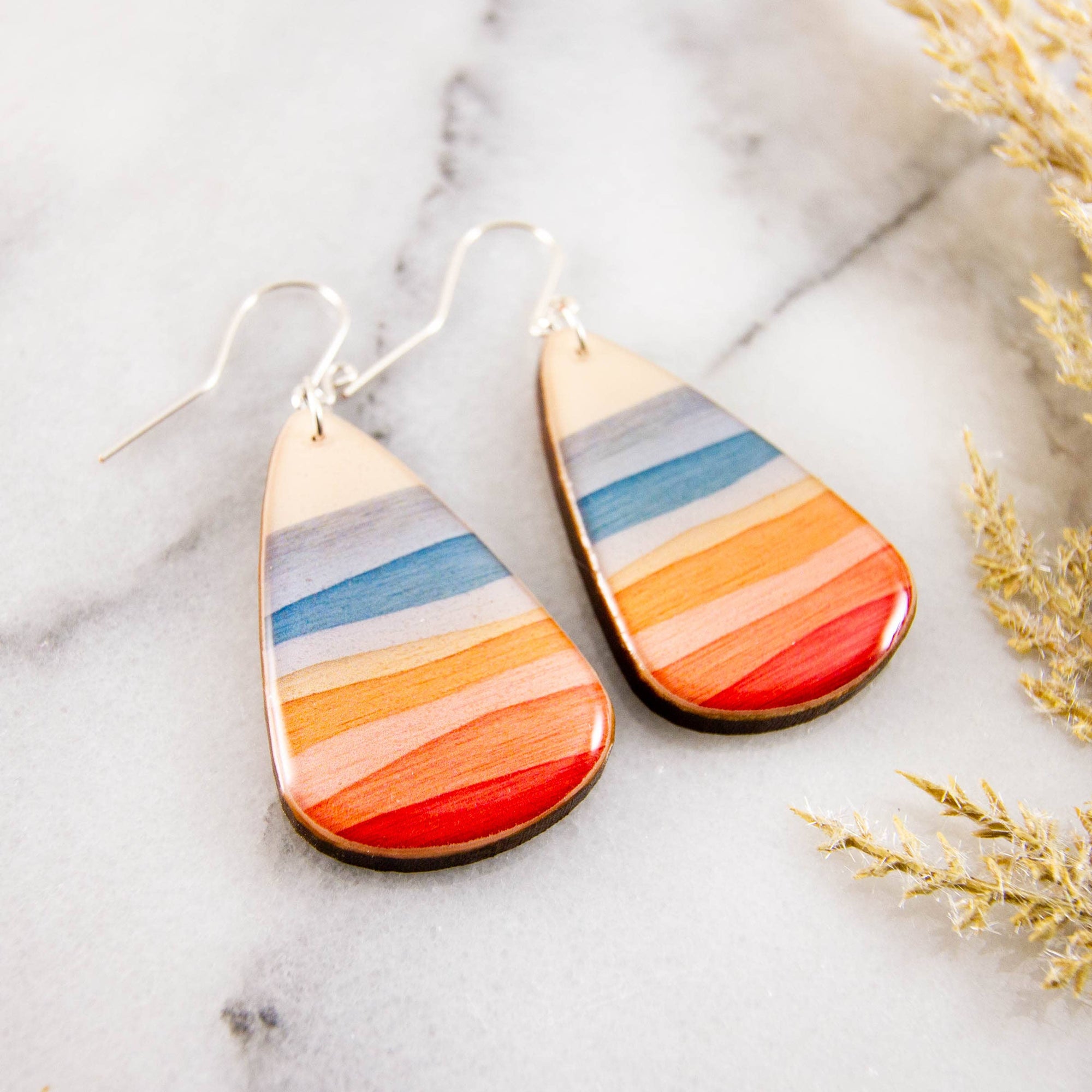 Modern Pastel Wave Stripe Oversize Teardrop Earrings