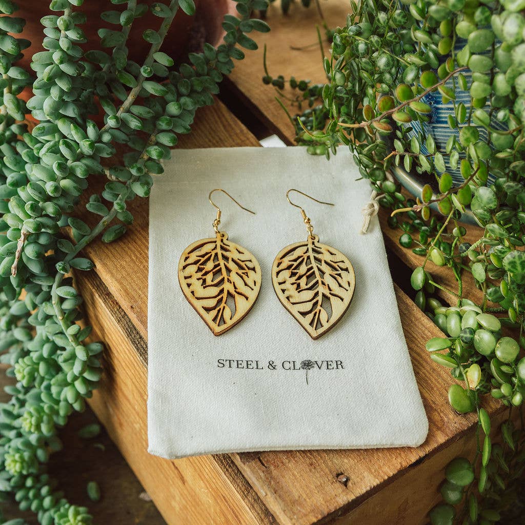 Aspen Wooden Leaf Earrings