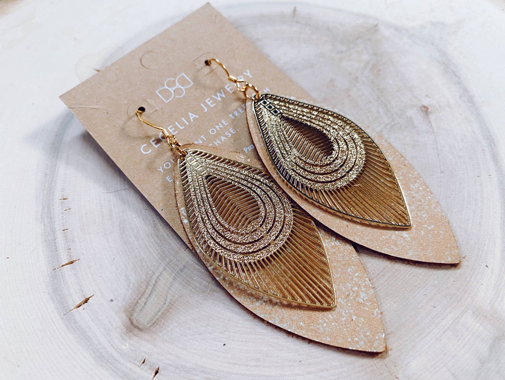 Leather Filigree Earrings - Brown Sugar